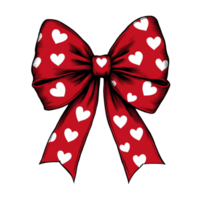 A large, vibrant red bow is adorned with white heart patterns, creating a playful and romantic theme png