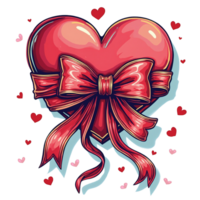 red heart is adorned with a vibrant, flowing red ribbon and surrounded by smaller hearts png