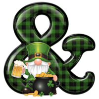 a leprechaun in a green hat sits next to a pot of gold, holding a beer next to a checkered sign cutouts png