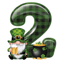 a leprechaun in a green hat sits next to a pot of gold, holding a beer next to a squared number 2 cutouts png