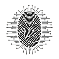 fingerprint is integrated with circuit-like lines, suggesting a connection between identity and technology cutouts png