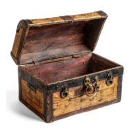Old treasure chest open top view isolate on transparent background png