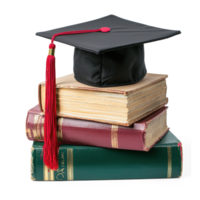 Graduation cap on stack books isolate on transparent background png