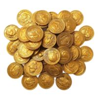 Pile of golden coins front view isolate on transparent background png