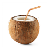 Coconut drink with straw isolate on transparent background png
