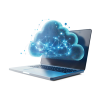 3D cloud data connect with laptop side view isolate on transparent background png