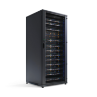 server rack with multiple servers on a white background png