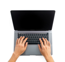 Hands Using laptop top view isolate on transparent background png