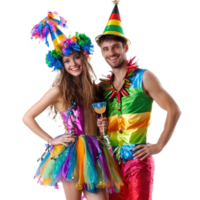 Couple celebrating carnival, standing isolate on transparent background png