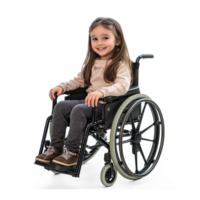 Smiling little girl in wheel chair isolate on transparent background png