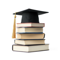 graduation cap on top of books and a graduation cap png