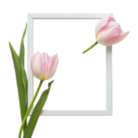 two pink tulips in a white frame on a transparent background png