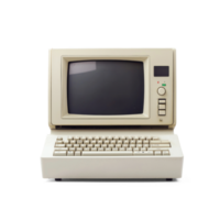 White Old classic computer front view isolate on transparent background png