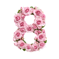 8 Number eight shape pink roses pastel, womens day concept isolate on transparent background png