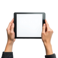 Hands Using tablet white screen top view isolate on transparent background png