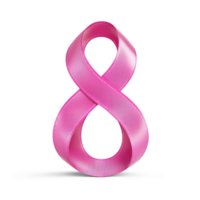 8 Number eight shape pink ribbon, abstract 3D womens day concept isolate on transparent background png