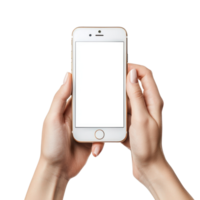 Hands Using smartphone white screen top view isolate on transparent background png