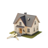 house with keys and house model on transparent background png
