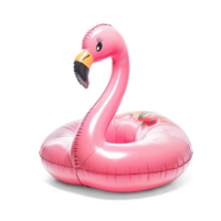 Pink inflatable flamingo pool side view isolate on transparent background png