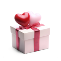 Gift box with two red and pink hearts front view isolate on transparent background png
