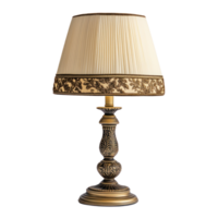 a lamp with a gold base and a white shade png