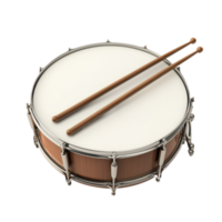 3D drum with two brown drumsticks isolate on transparent background png