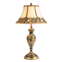a table lamp with a gold base and a white shade png