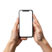 Hands Using smartphone white screen isolate on transparent background png