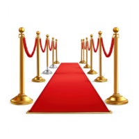 red carpet with gold poles and rope barriers isolate on transparent background png