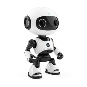 Portrait of Ai robot thinking gesture, sleek modern technology, standing isolate on transparent background png