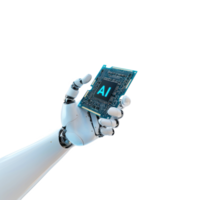 a robot hand holding a computer chip on a transparent background png