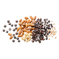 Assorted nuts and chocolate chips beautifully arranged on a transparent background for culinary and dessert design projects png