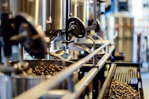 Coffee bean processing and roasting in industrial machine for quality production photo