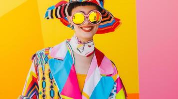 Vibrant fashion statement, colorful patterns and bold accessories in modern outfit photo