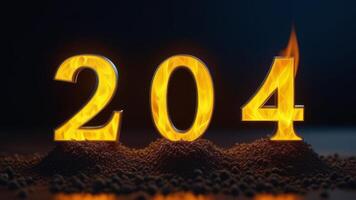Fiery numbers 204 emerging from ashes in a dramatic night setting photo