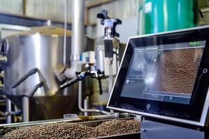 Modern coffee roasting technology in industrial setting for quality control and efficiency photo