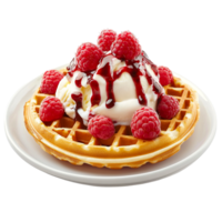Decadent waffle with ice cream and caramel sauce png