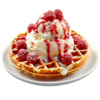 Classic waffle with ice cream and powdered sugar png