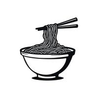 Traditional Fast food doodle noodles line art concept with bowl in black color for coloring pages isolated on white background vector