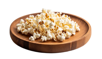 un de madera plato exhibiendo palomitas de maiz png