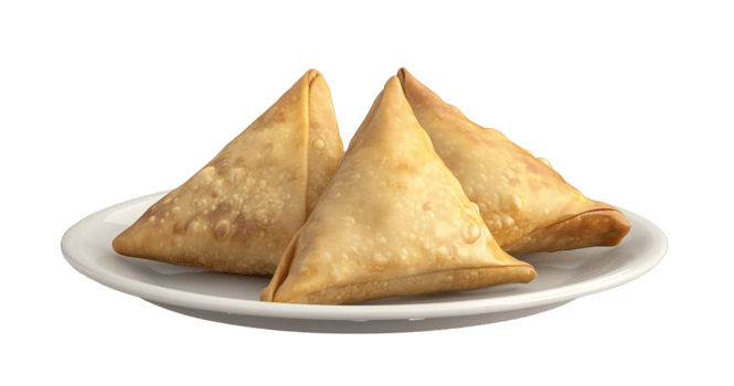 un perfectamente frito samosa en un plato png