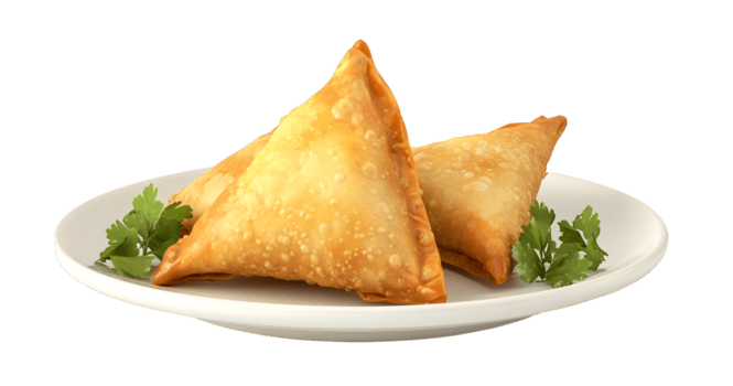 delicioso samosa en un blanco cerámico plato png