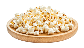 un de madera plato lleno con palomitas de maiz png