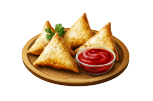 Fried samosa with ketchup on the side png