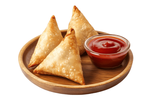 picante samosa servido junto a salsa de tomate png