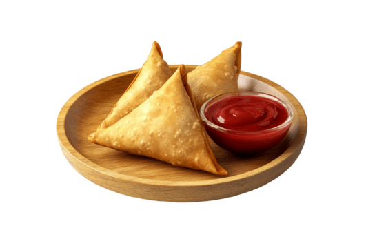 tradicional samosa con salsa de tomate salsa png