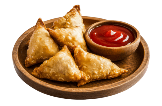 escamoso samosa con salsa de tomate para inmersión png