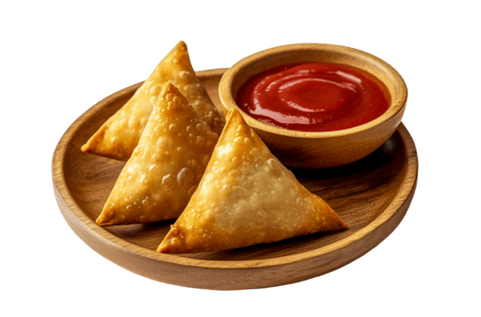 perfectamente frito samosa con salsa de tomate png