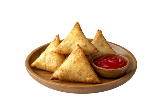delicioso samosa emparejado con salsa de tomate png
