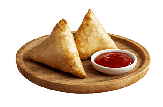 samosa con salsa de tomate en un plato png